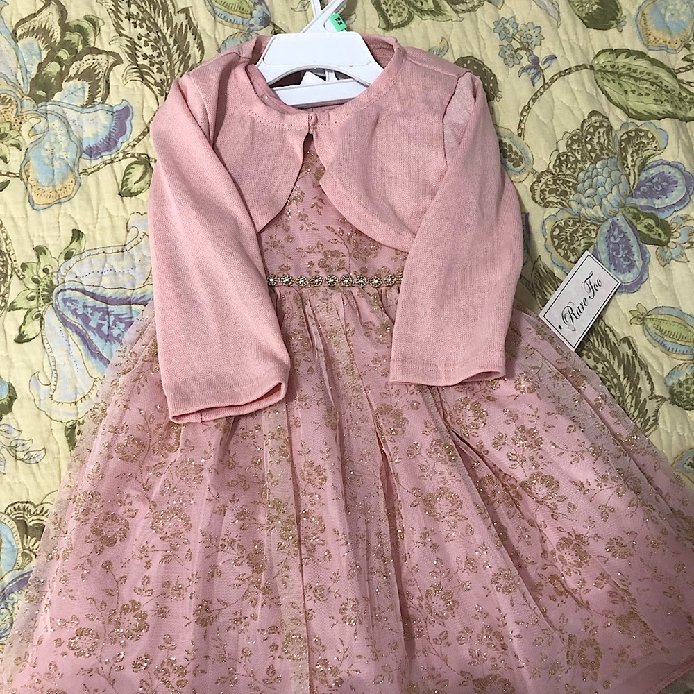 NWT toddler pink and gold dress 18M